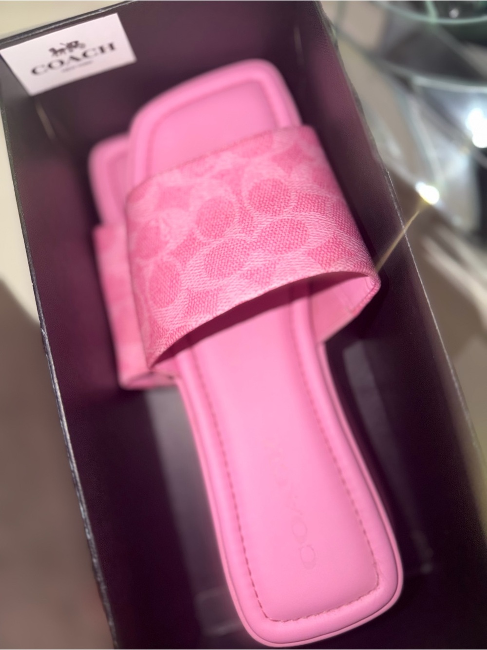 Coach Pink Signature Jacquard Slide